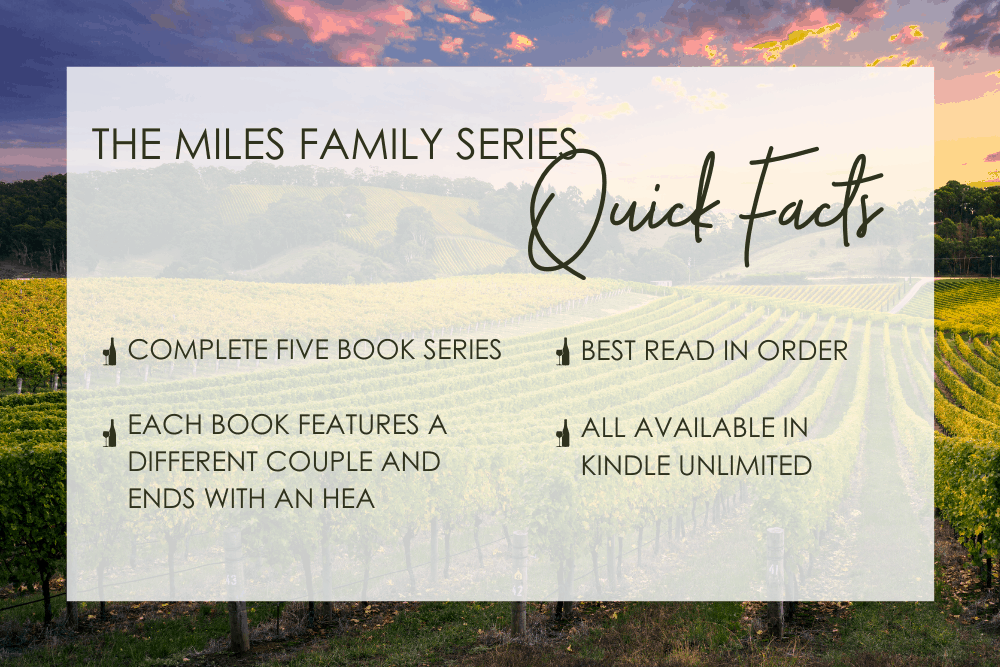 The Miles Family series Quick Facts: complete five book series, each book features a different couple and ends with an HEA, best read in order, all available in kindle unlimited.