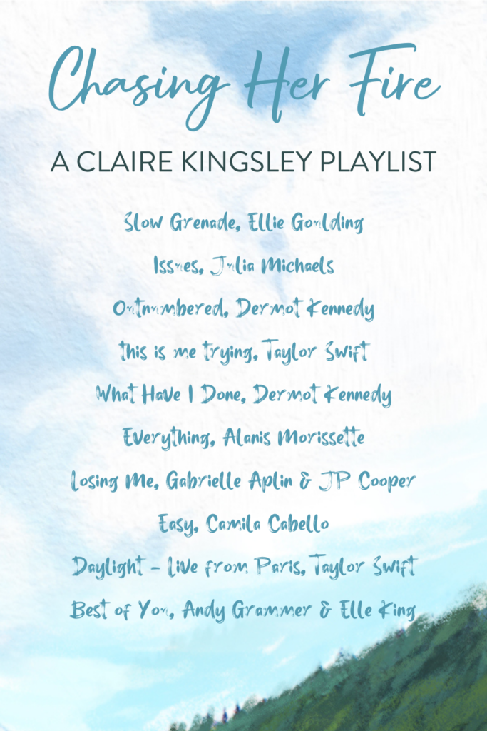 Chasing Her Fire, a playlist by Claire Kingsley. Slow Grenade, Ellie Goulding. Issues, Julia Michaels. Outnumbered, Dermot Kennedy. this is me trying, Taylor Swift. What Have I Done, Dermot Kennedy. Everything, Alanis Morissette. Losing Me, Gabrielle Aplin & JP Cooper. Easy, Camila Cabello. Daylight - Live from Paris, Taylor Swift. Best of You, Andy Grammer & Elle King.