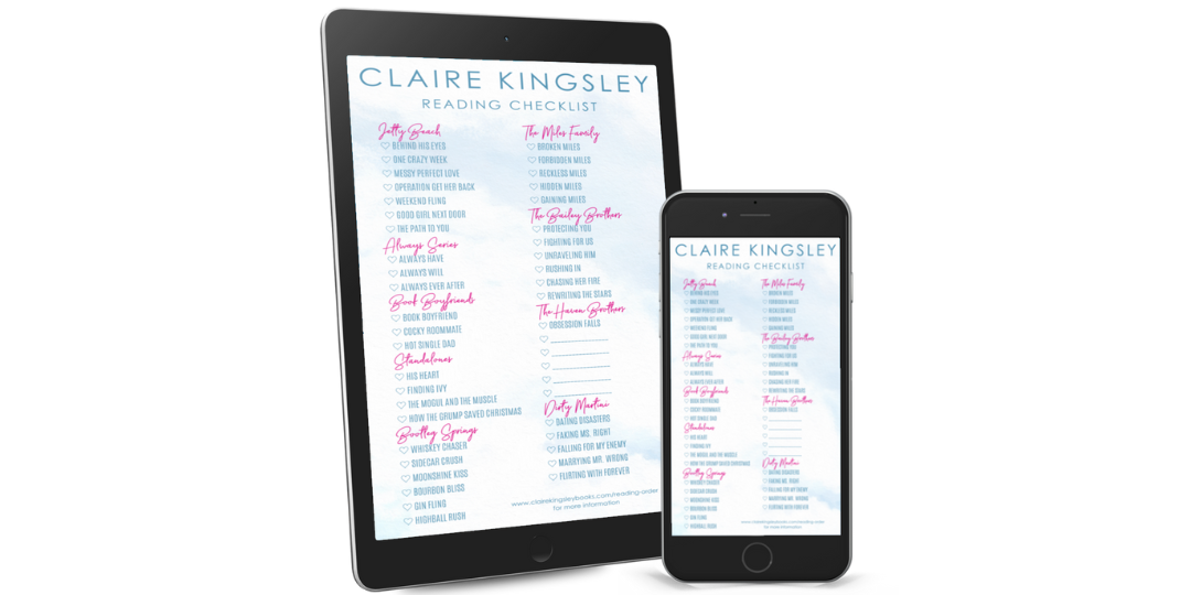 A tablet and phone each displaying the downloadable Claire Kingsley reading checklist